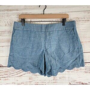 Loft Shorts Women 8 Linen Blue Mid Rise The Riviera Short Chino Pockets Casual